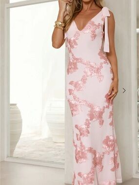 Hello Molly Golden Doll Mesh Maxi Dress Pink